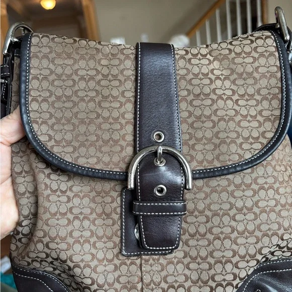 Coach VINTAGE F3K-6376 SoHo Mini Signature C Flap Crossbody Tan/Brown Bag EUC - Picture 16 of 16